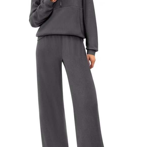 Pants - Long Sleeve Half Zip Pullover Sweatshirt Wide Leg Sweatpants Set Y2K